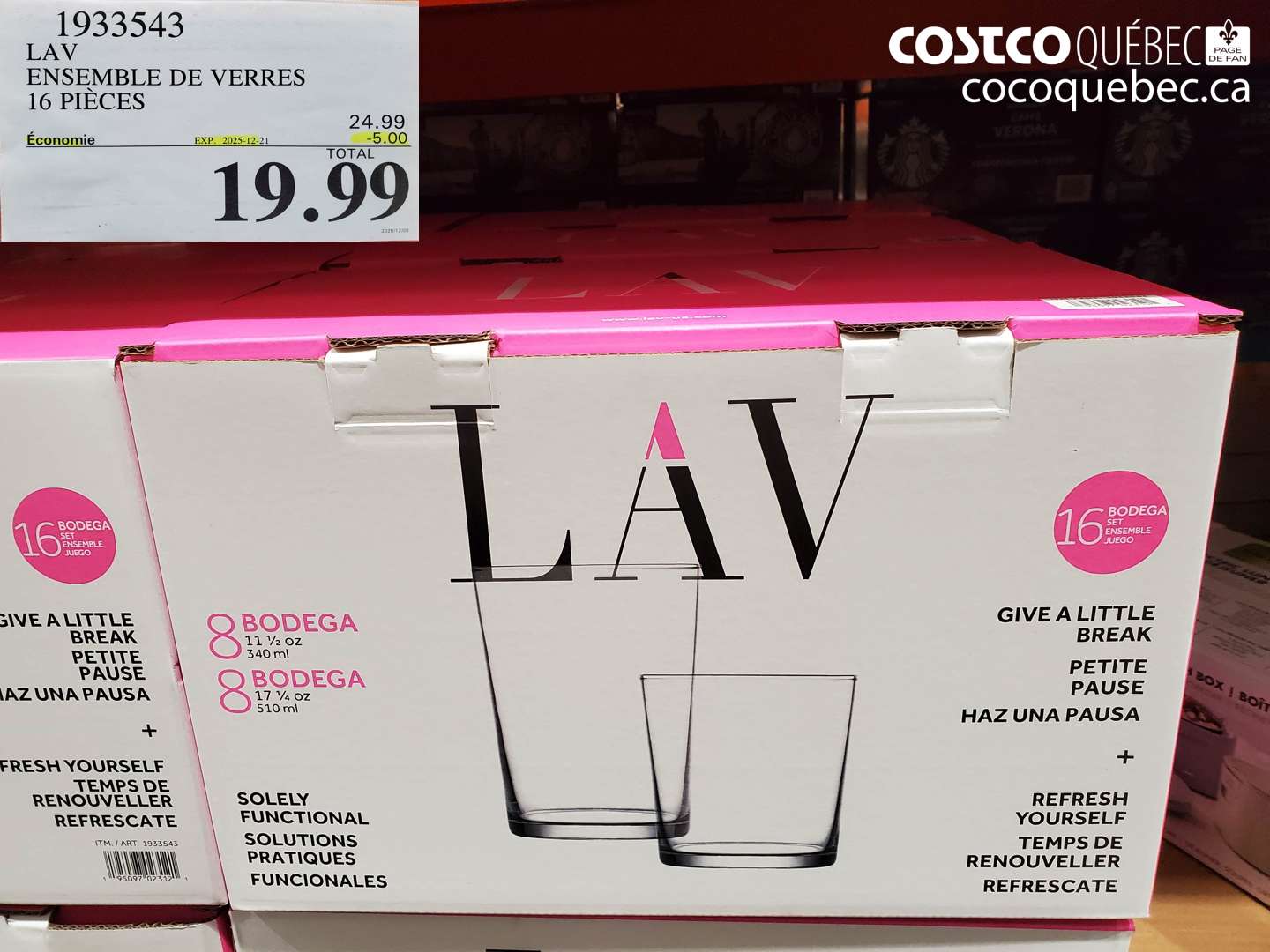 1933543 LAV ENSEMBLE DE VERRES 16 PIECES (EXPIRES ON 2025-12-21) $19.99