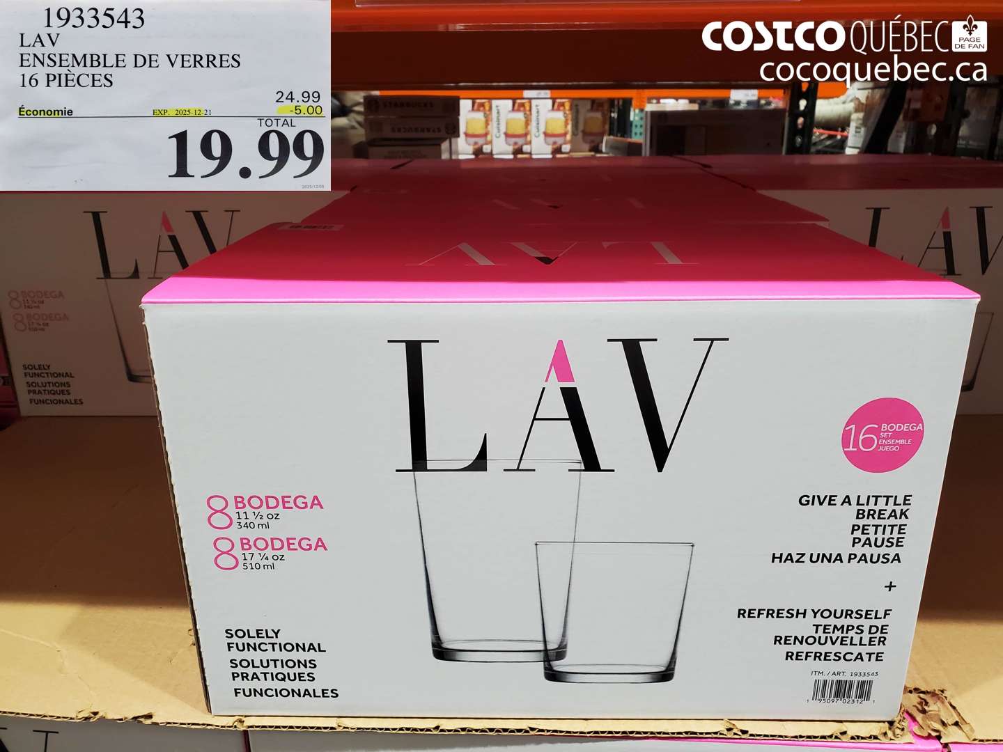 1933543 LAV ENSEMBLE DE VERRES 16 PIECES ($5.00 INSTANT SAVINGS EXPIRES ON 2025-12-21) $19.99