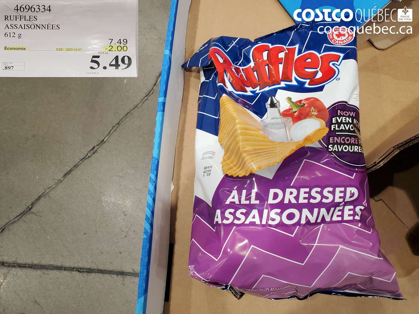 4696334 LAY RUFELES ASSAISONNEES 612 g ($2.00 INSTANT SAVINGS EXPIRES ON 2025-12-07) $5.49