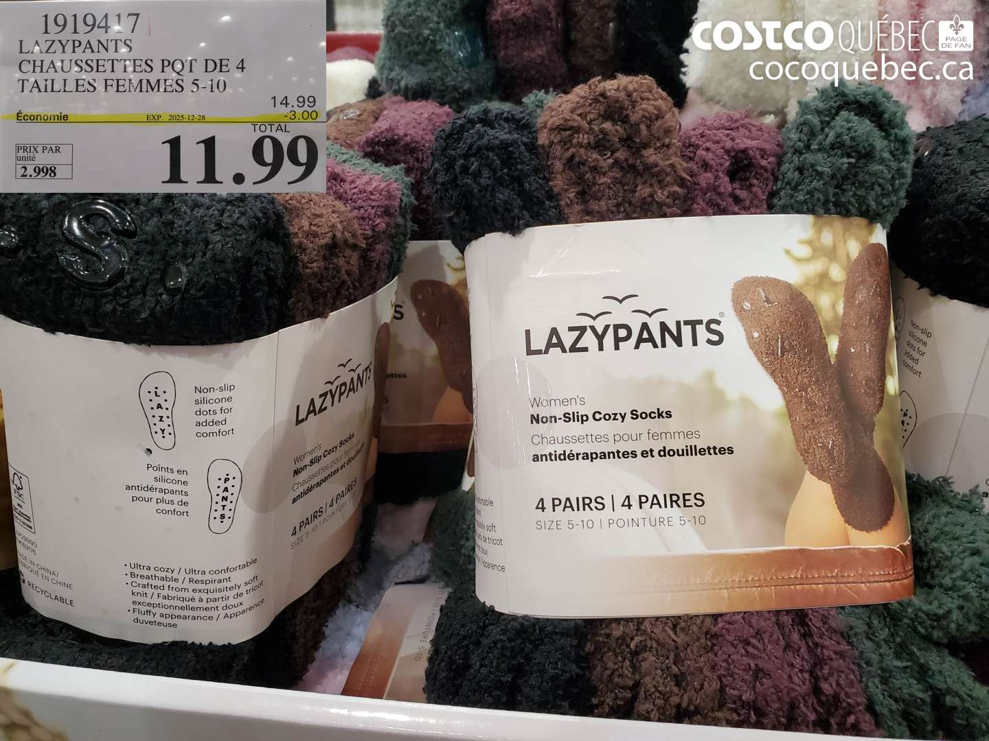 1919417 LAZYPANTS CHAUSSETTES POT DE 4 TAILLES FEMMES 5-10 ($3.00 INSTANT SAVINGS EXPIRES ON 2025-12-28) $11.99
