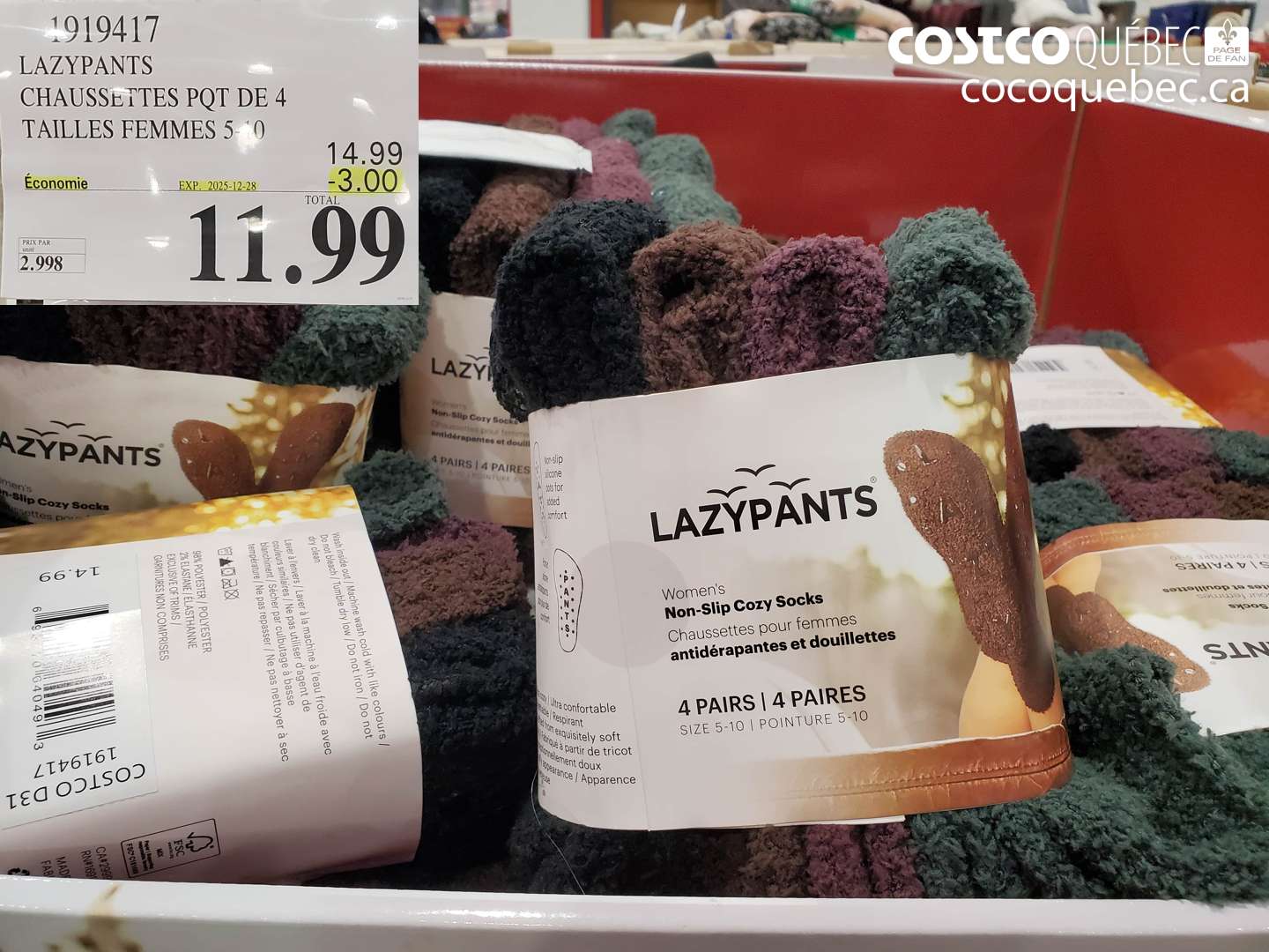 1919417 LAZYPANTS CHAUSSETTES PQT DE 4 TAILLES FEMMES 5-40 ($3.00 INSTANT SAVINGS EXPIRES ON 2025-12-28) $11.99