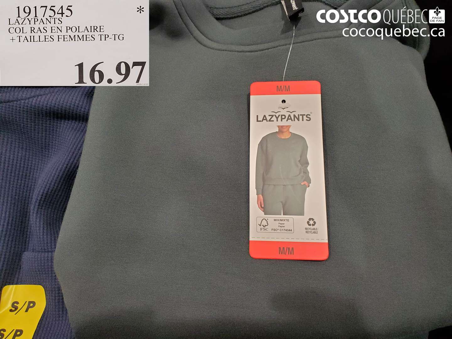 1917545 LAZYPANTS COL RAS EN POLAIRE + TAILLES FEMMES TP-TG $16.97