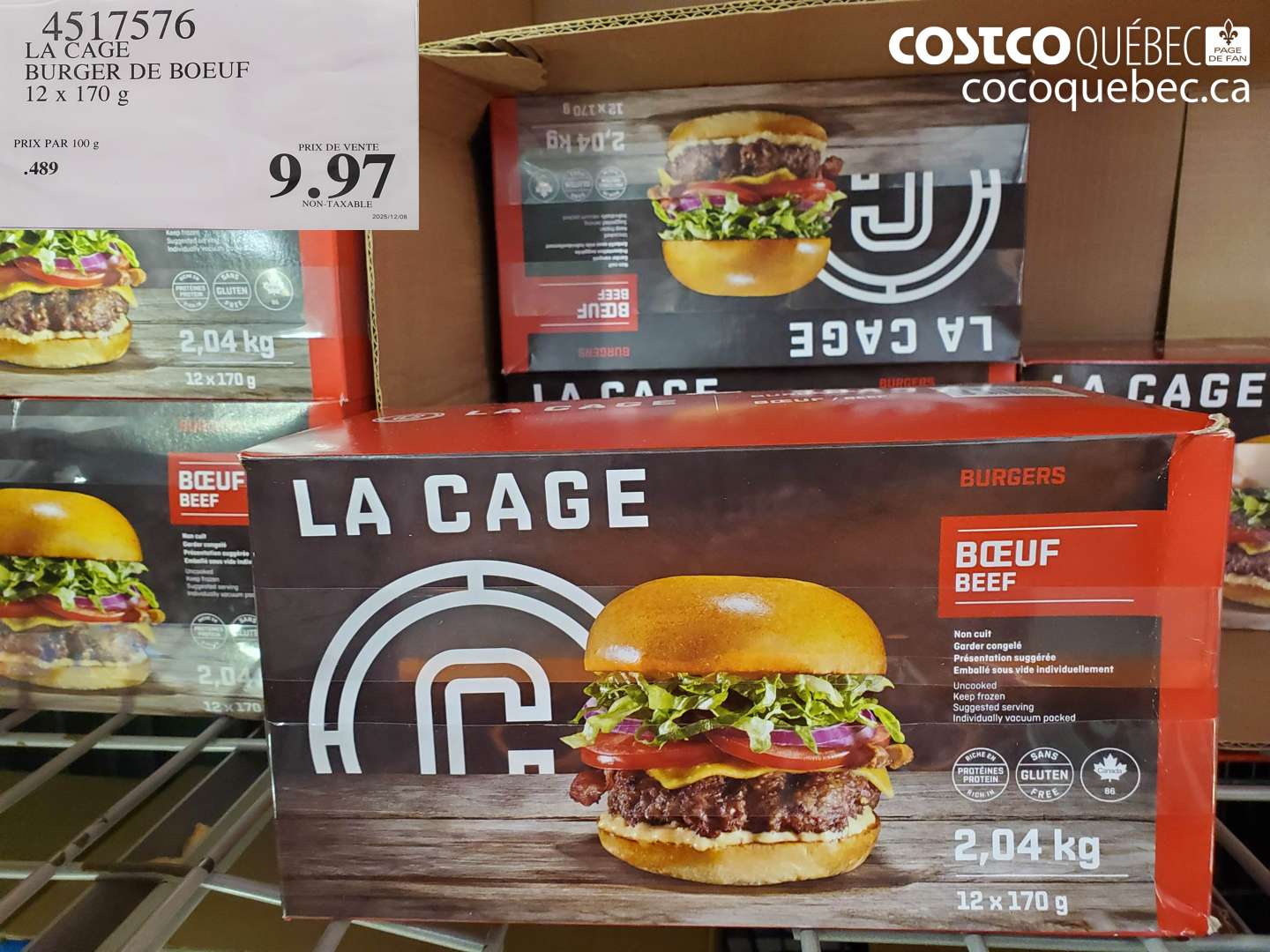 4517576 LA CAGE BURGER DE BOEUF 12 x 170 g $9.97