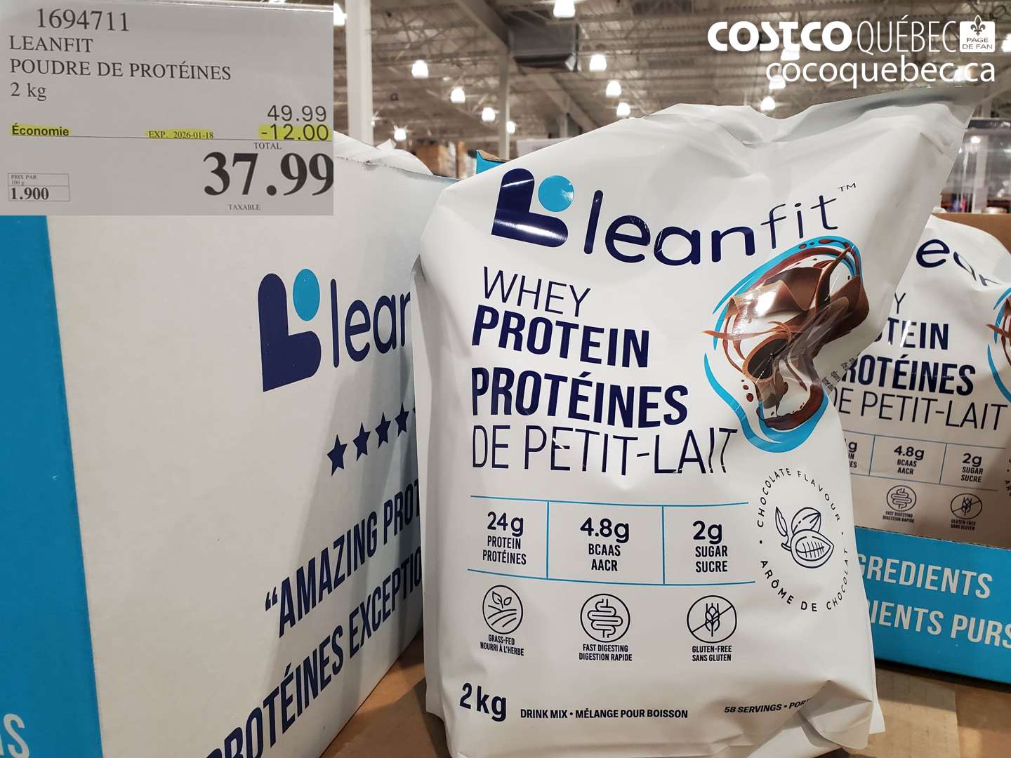 1694711 LEANFIT POUDRE DE PROTÉINES 2 kg ($12.00 INSTANT SAVINGS EXPIRES ON 2026-01-18) $37.99