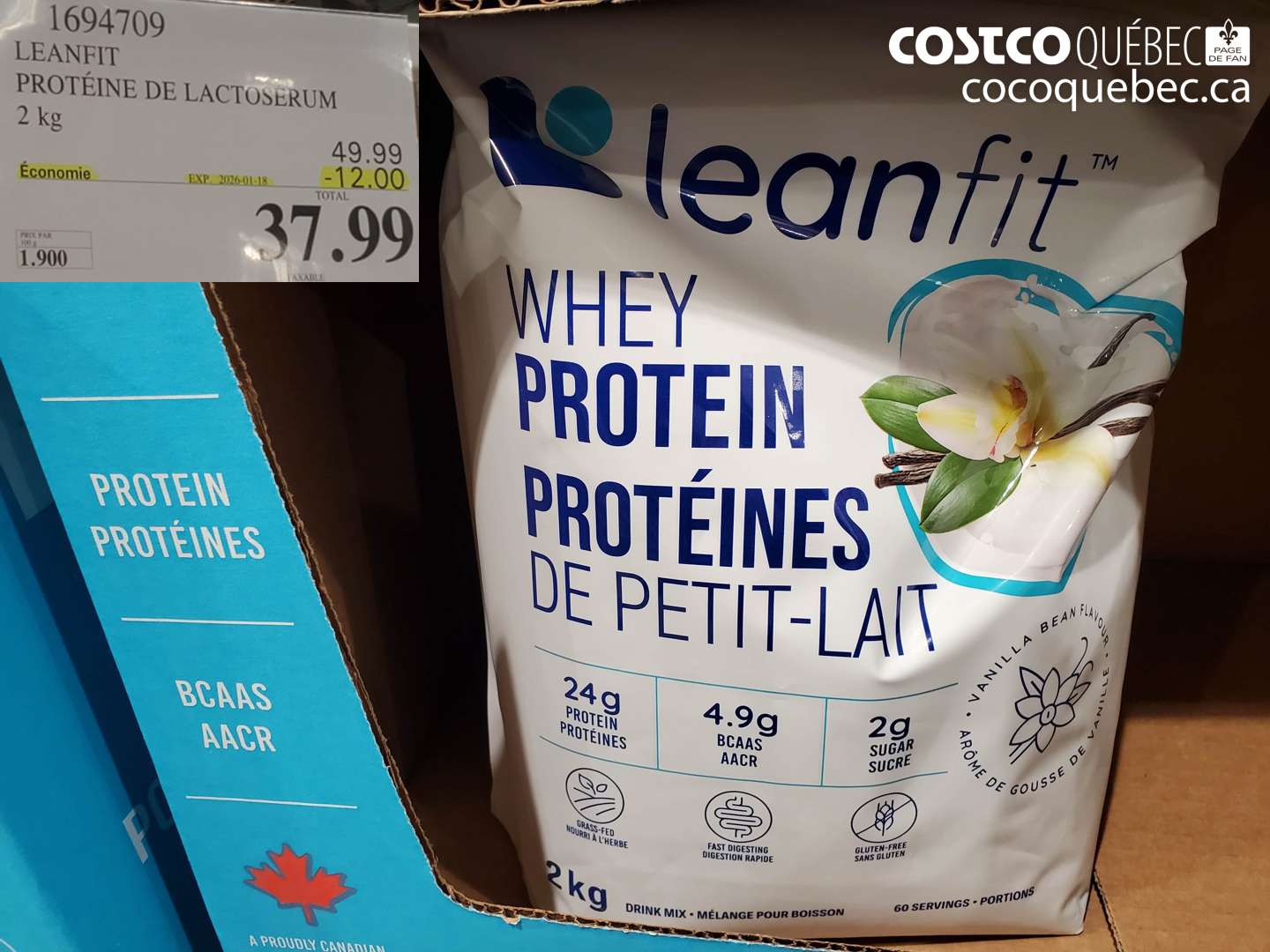 1694709 LEANFIT PROTEINE DE LACTOSERUM 2 kg ($12.00 INSTANT SAVINGS EXPIRES ON 2026-01-18) $37.99