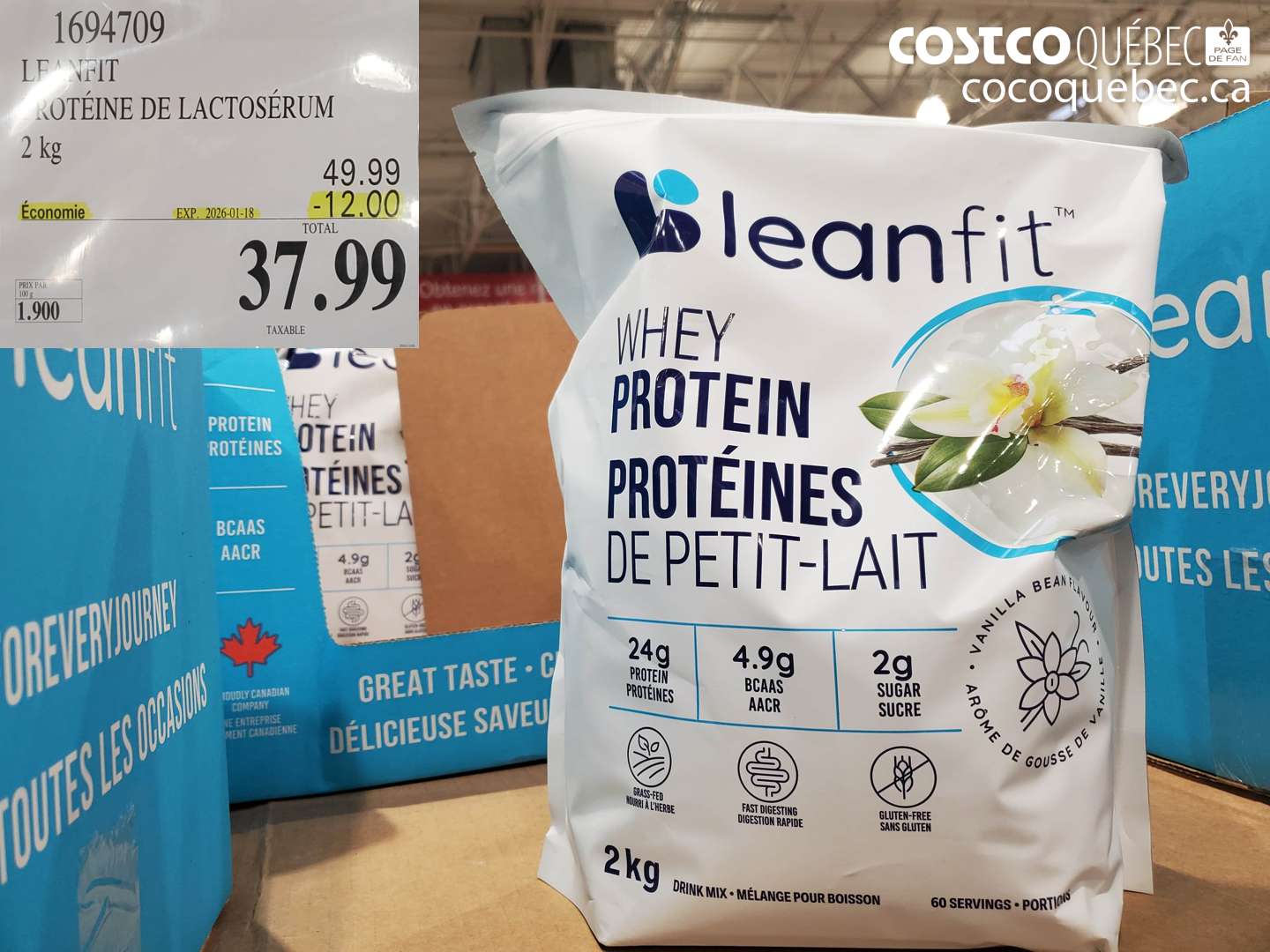 1694709 LEANFIT PROTEINE DE LACTOSERUM 2 kg ($12.00 INSTANT SAVINGS EXPIRES ON 2026-01-18) $37.99