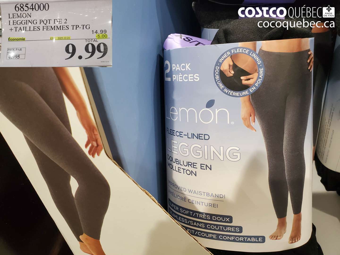 6854000 LEMON LEGGING PQT DE 2 + TAILLES FEMMES TP-TG ($5.00 INSTANT SAVINGS EXPIRES ON 2025-12-21) $9.99