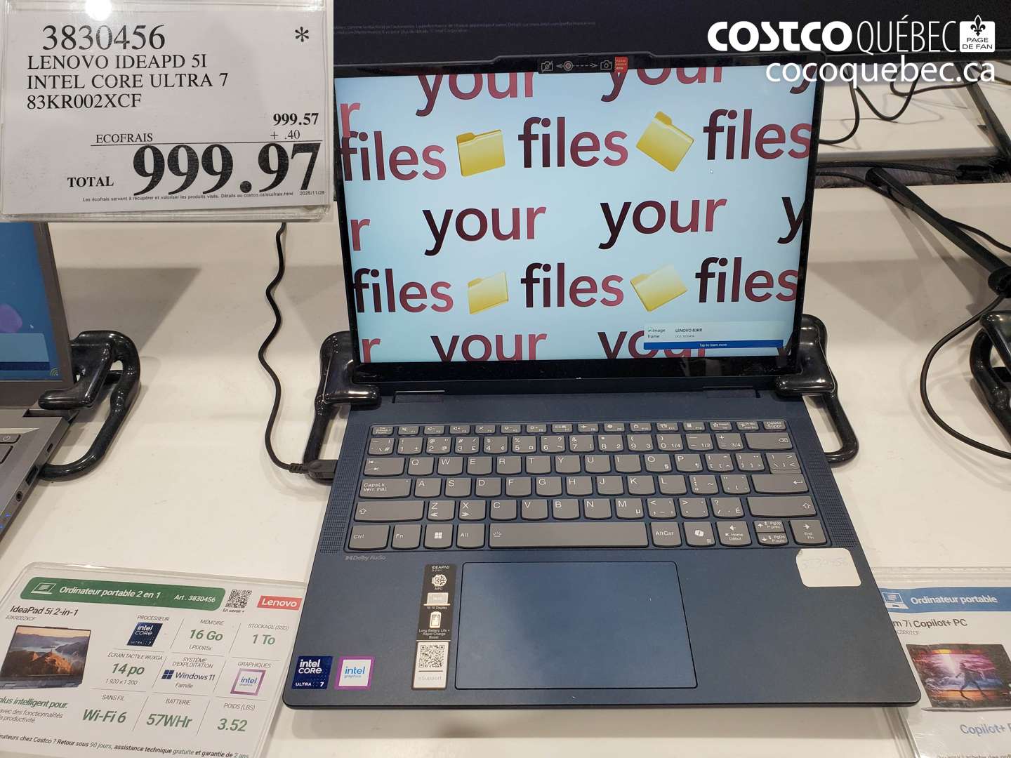 3830456 LENOVO IDEAPD 5I INTEL CORE ULTRA 7 83KROO2XCF $999.97