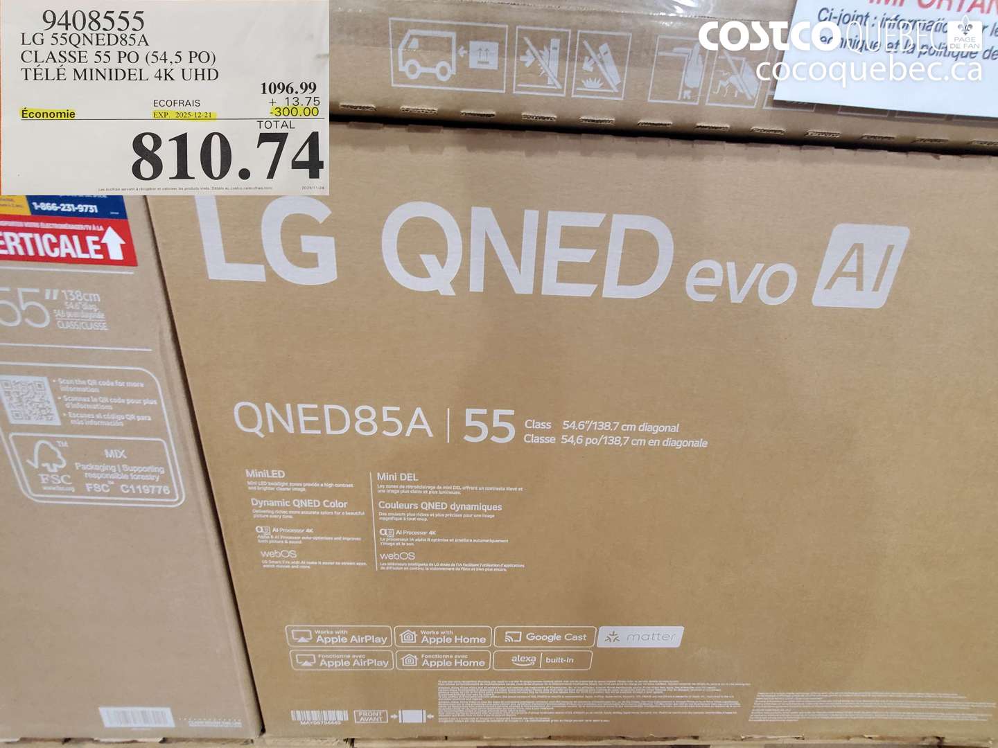 9408555 LG 55QNED85A CLASSE 55 PO (54,5 PO) TÉLÉ MINIDEL 4K UHD ($300.00 INSTANT SAVINGS EXPIRES ON 2025-12-21) $810.74