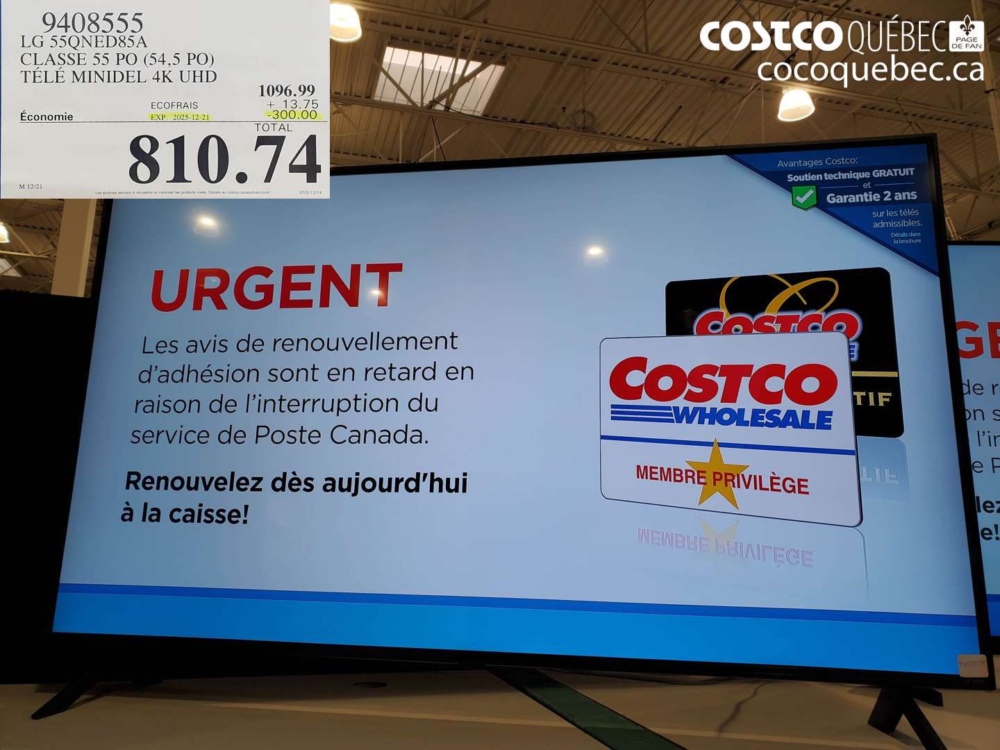 9408555 LG 55QNED85A CLASSE 55 PO (54,5 PO) TÉLÉ MINIDEL 4K UHD ($300.00 INSTANT SAVINGS EXPIRES ON 2025-12-21) $810.74
