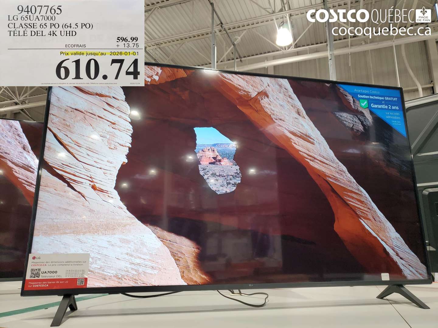 9407765 LG 65UA7000 CLASSE 65 PO (64.5 PO) TÉLÉ DEL 4K UHD (EXPIRES ON 2026-01-01) $610.74