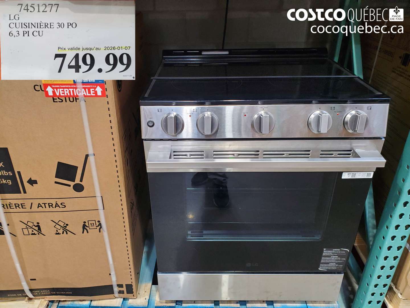 7451277 LG CUISINIÈRE 30 PO 6,3 PI CU (EXPIRES ON 2026-01-07) $749.99