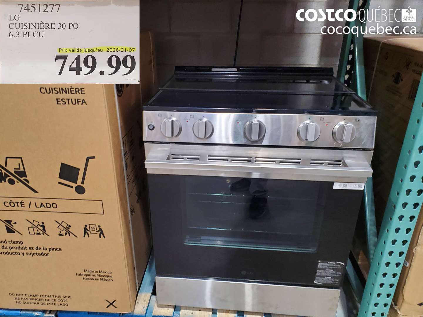 7451277 LG CUISINIÈRE 30 PO 6,3 PI CU (EXPIRES ON 2026-01-07) $749.99