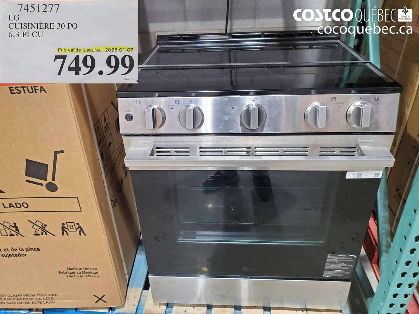 7451277 LG CUISINIÈRE 30 PO 6,3 PI CU (EXPIRES ON 2026-01-07) $749.99