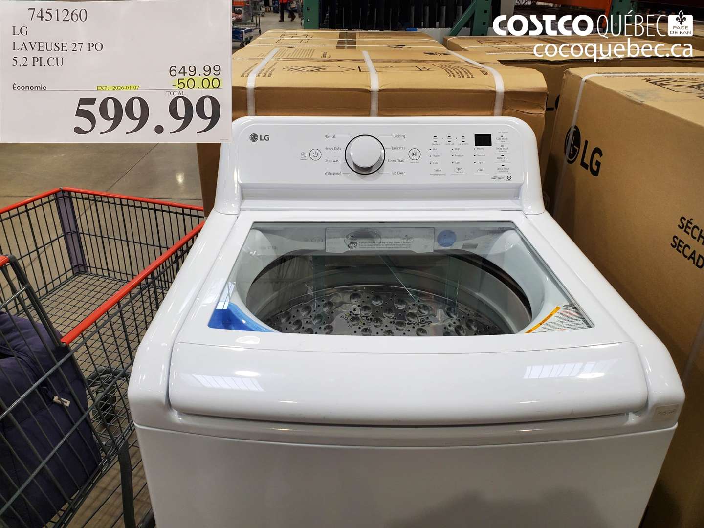 7451260 LG LAVEUSE 27 PO 5,2 PI.CU ($50.00 INSTANT SAVINGS EXPIRES ON 2026-01-07) $599.99