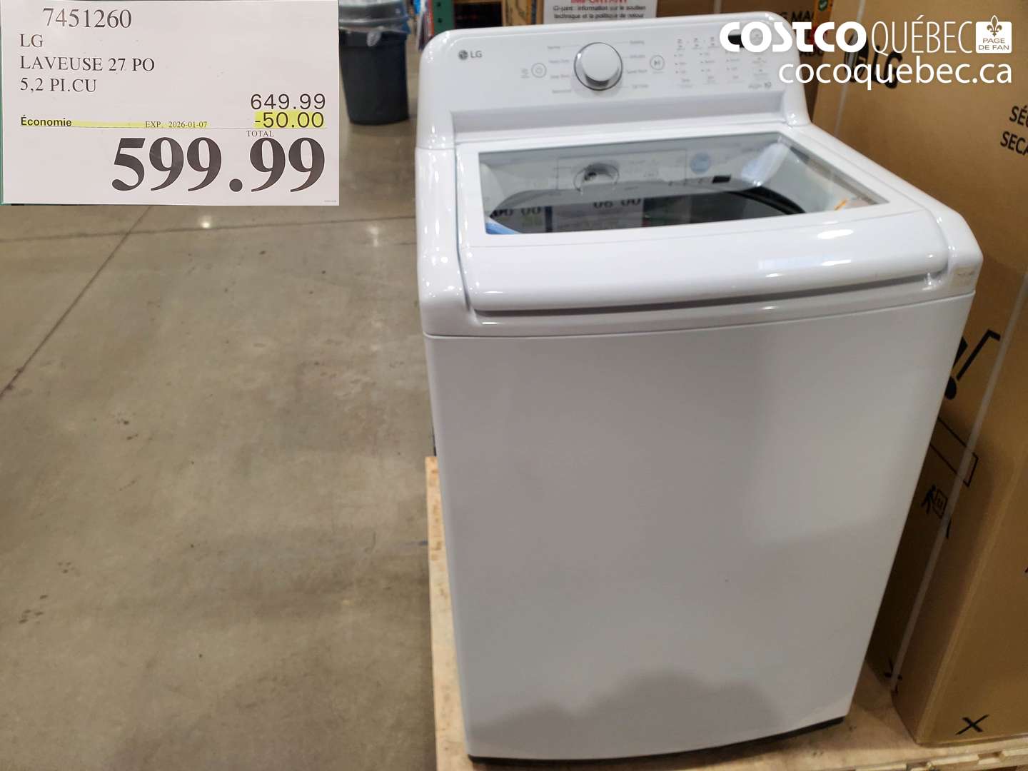 7451260 LG LAVEUSE 27 PO 5,2 PI.CU ($50.00 INSTANT SAVINGS EXPIRES ON 2026-01-07) $599.99