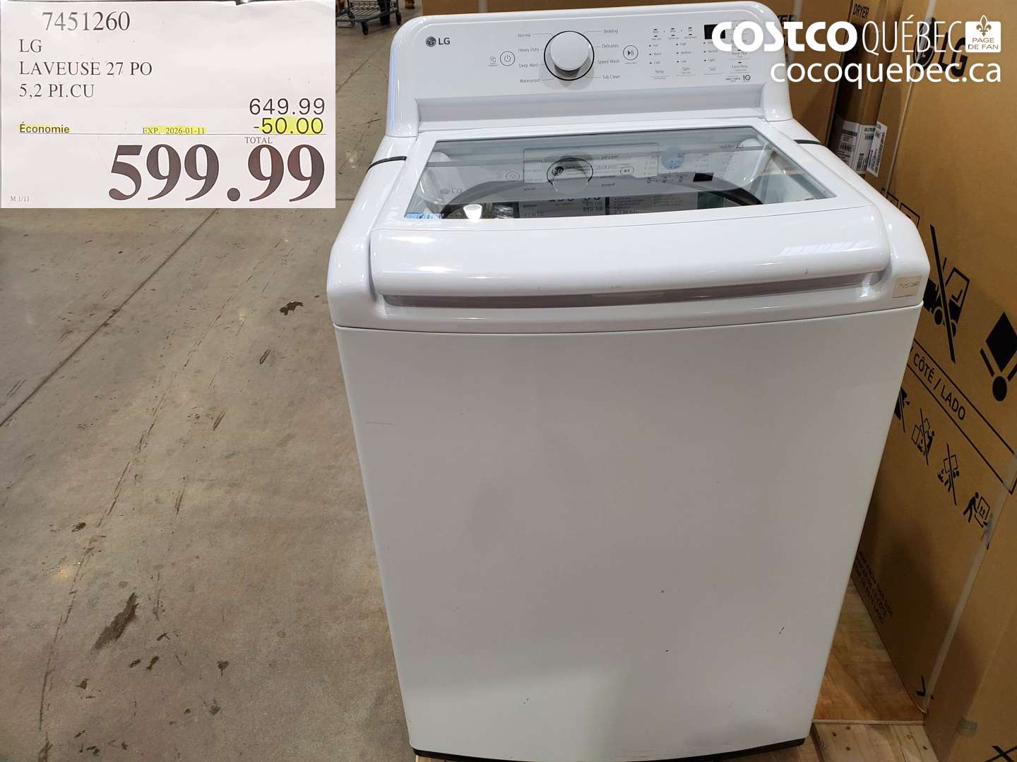 7451260 LG LAVEUSE 27 PO 5,2 PI.CU ($50.00 INSTANT SAVINGS EXPIRES ON 2026-01-11) $599.99