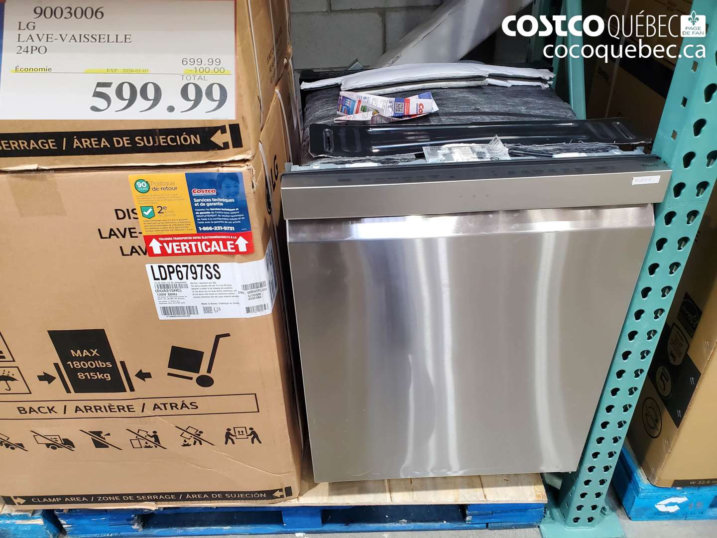 9003006 LG LAVE-VAISSELLE 24PO ($100.00 INSTANT SAVINGS EXPIRES ON 2026-01-07) $599.99