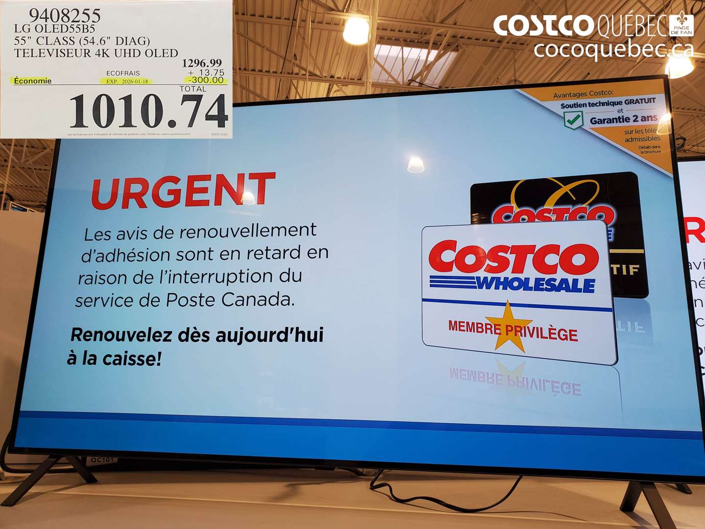 9408255 LG OLED55B5 55 CLASS (54.6 DIAG) TELEVISEUR 4K UHD OLED ($300.00 INSTANT SAVINGS EXPIRES ON 2026-01-18) $1010.74