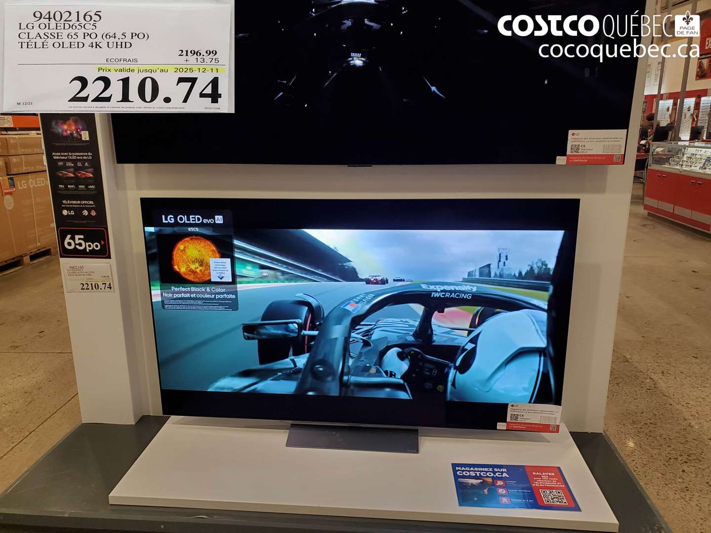 9402165 LG OLED65C5 CLASSE 65 PO (64,5 PO) TÉLÉ OLED 4K UHD (EXPIRES ON 2025-12-11) $2210.74