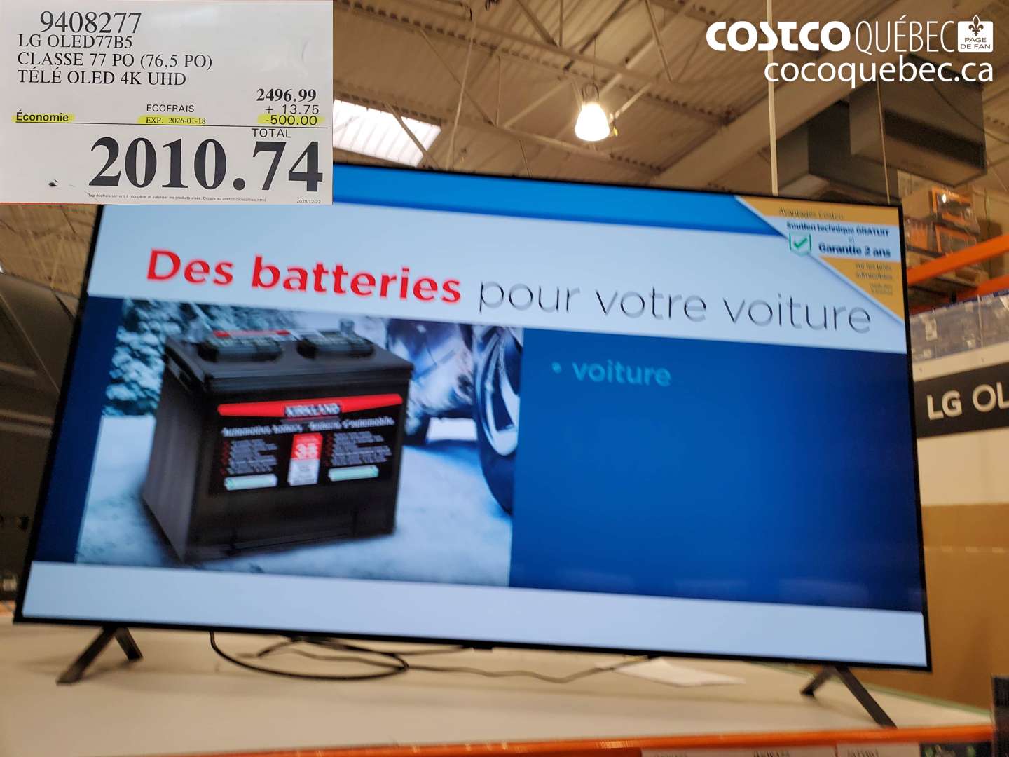 9408277 LG OLED77B5 CLASSE 77 PO (76,5 PO) TÉLÉ OLED 4K UHD ($500.00 INSTANT SAVINGS EXPIRES ON 2026-01-18) $2010.74