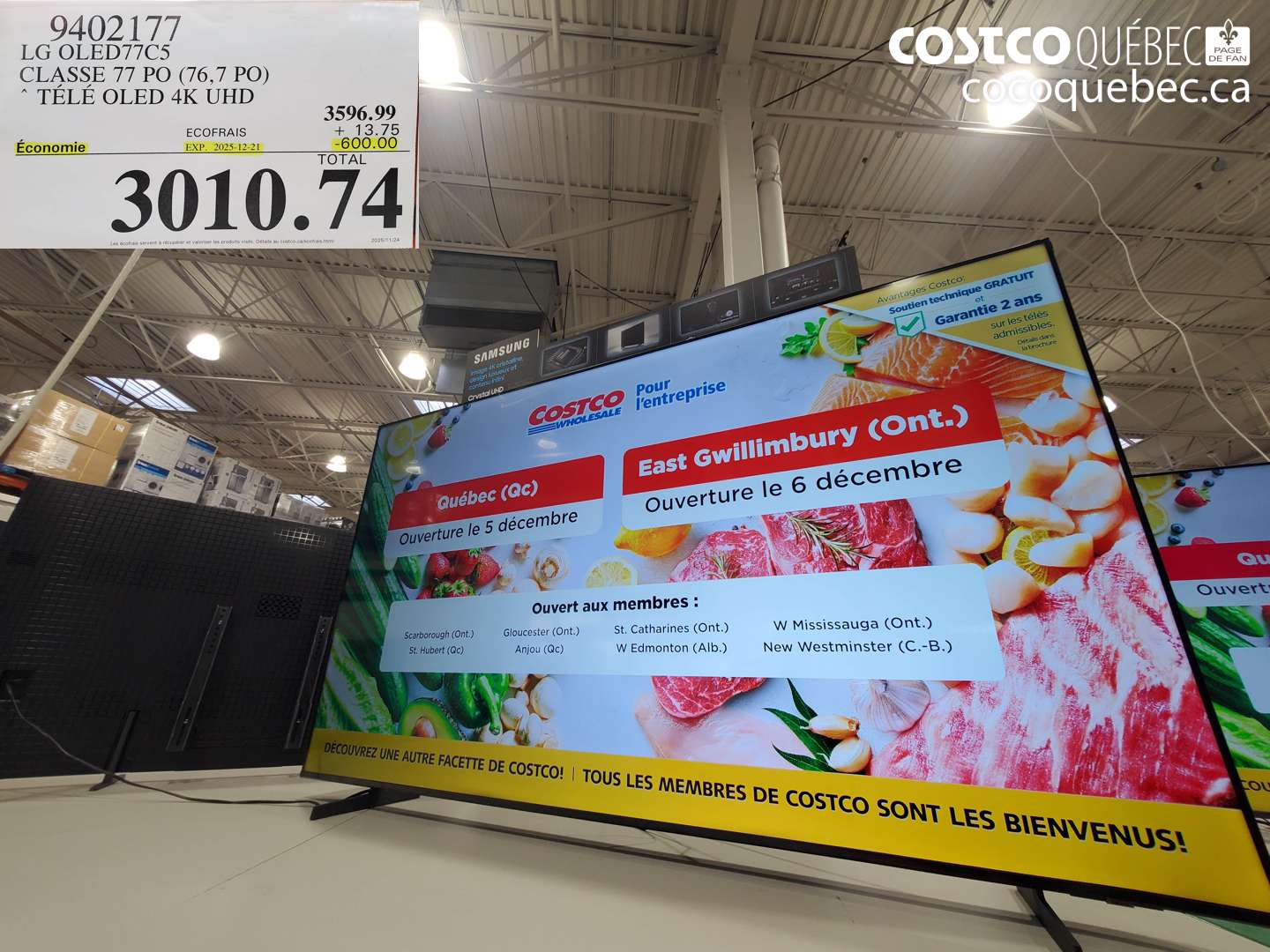 9402177 LG OLED77C5 CLASSE 77 PO (76,7 PO) TELE OLED 4K UHD ($600.00 INSTANT SAVINGS EXPIRES ON 2025-12-21) $3010.74