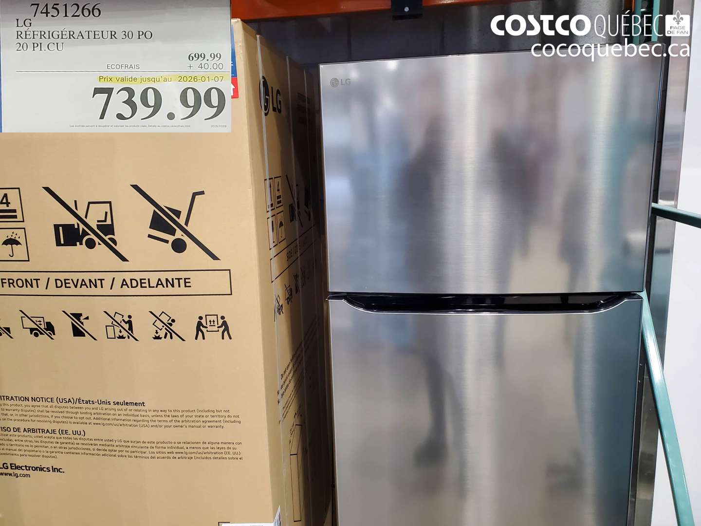 7451266 LG RÉFRIGÉRATEUR 30 PO 20 PI.CU (EXPIRES ON 2026-01-07) $739.99