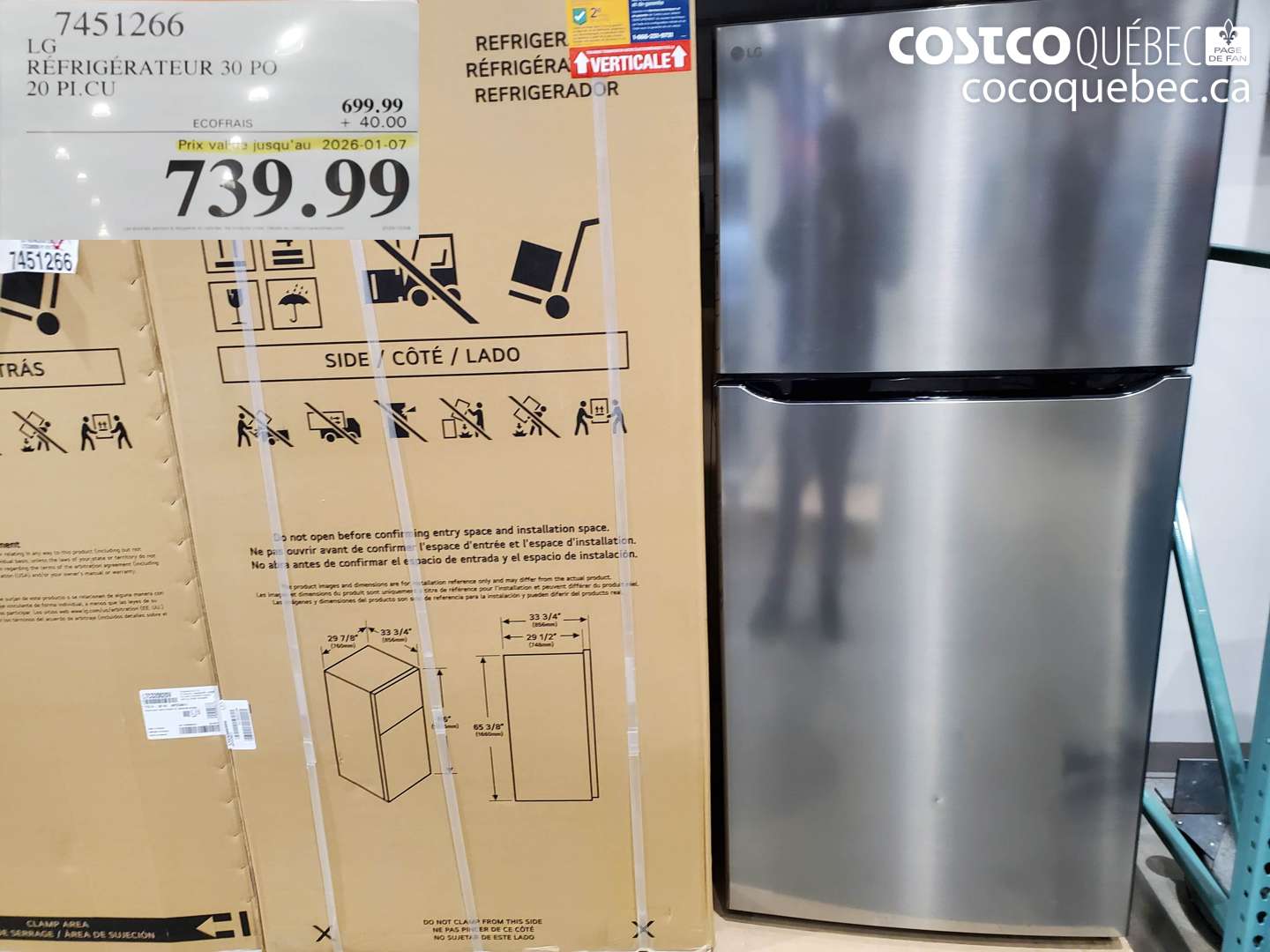 7451266 LG REFRIGÉRATEUR 30 PO 20 PI.CU (EXPIRES ON 2026-01-07) $739.99