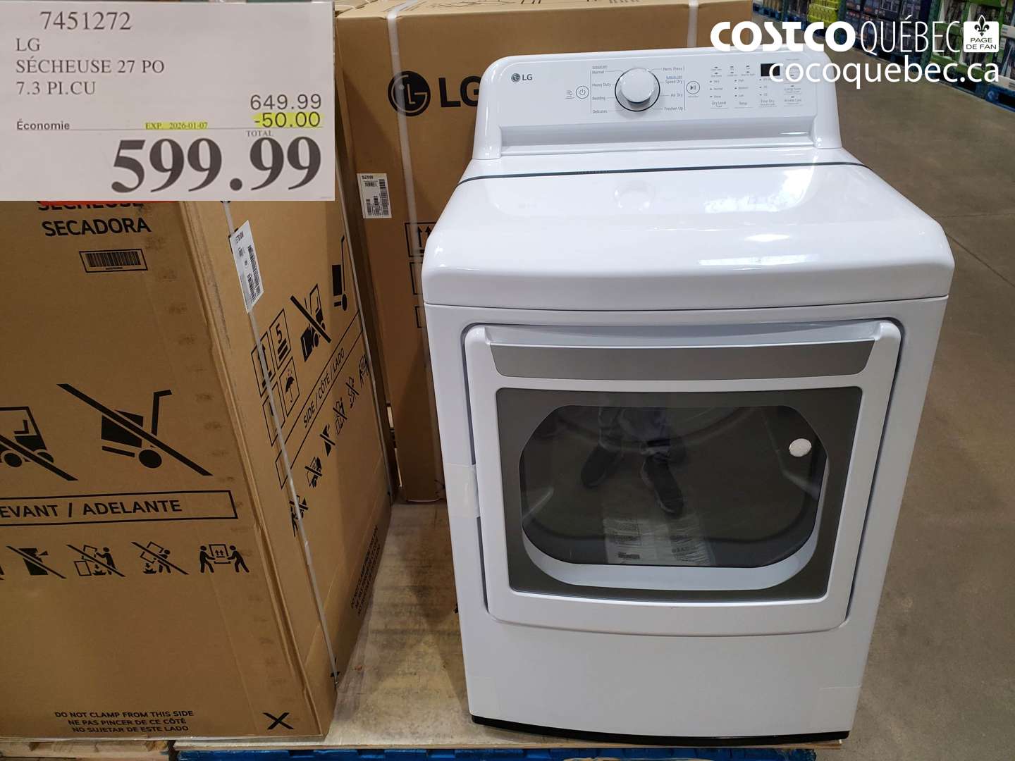 7451272 LG SÉCHEUSE 27 PO 7.3 PI.CU ($50.00 INSTANT SAVINGS EXPIRES ON 2026-01-07) $599.99