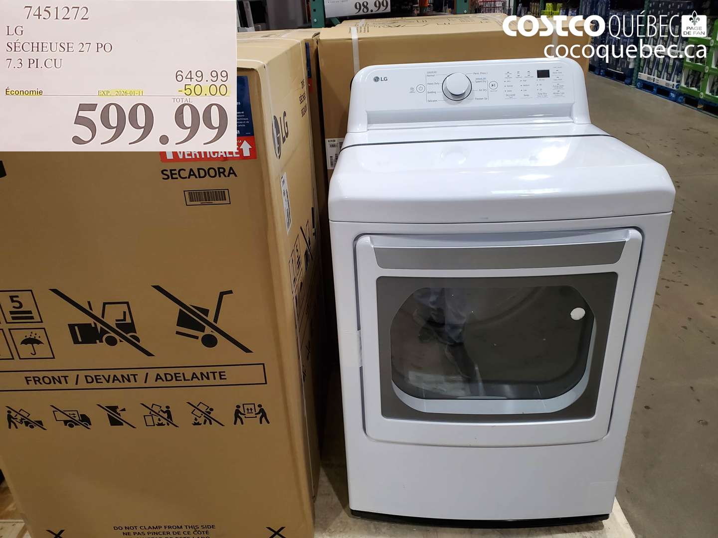 7451272 LG SÉCHEUSE 27 PO 7.3 PI.CU ($50.00 INSTANT SAVINGS EXPIRES ON 2026-01-11) $599.99