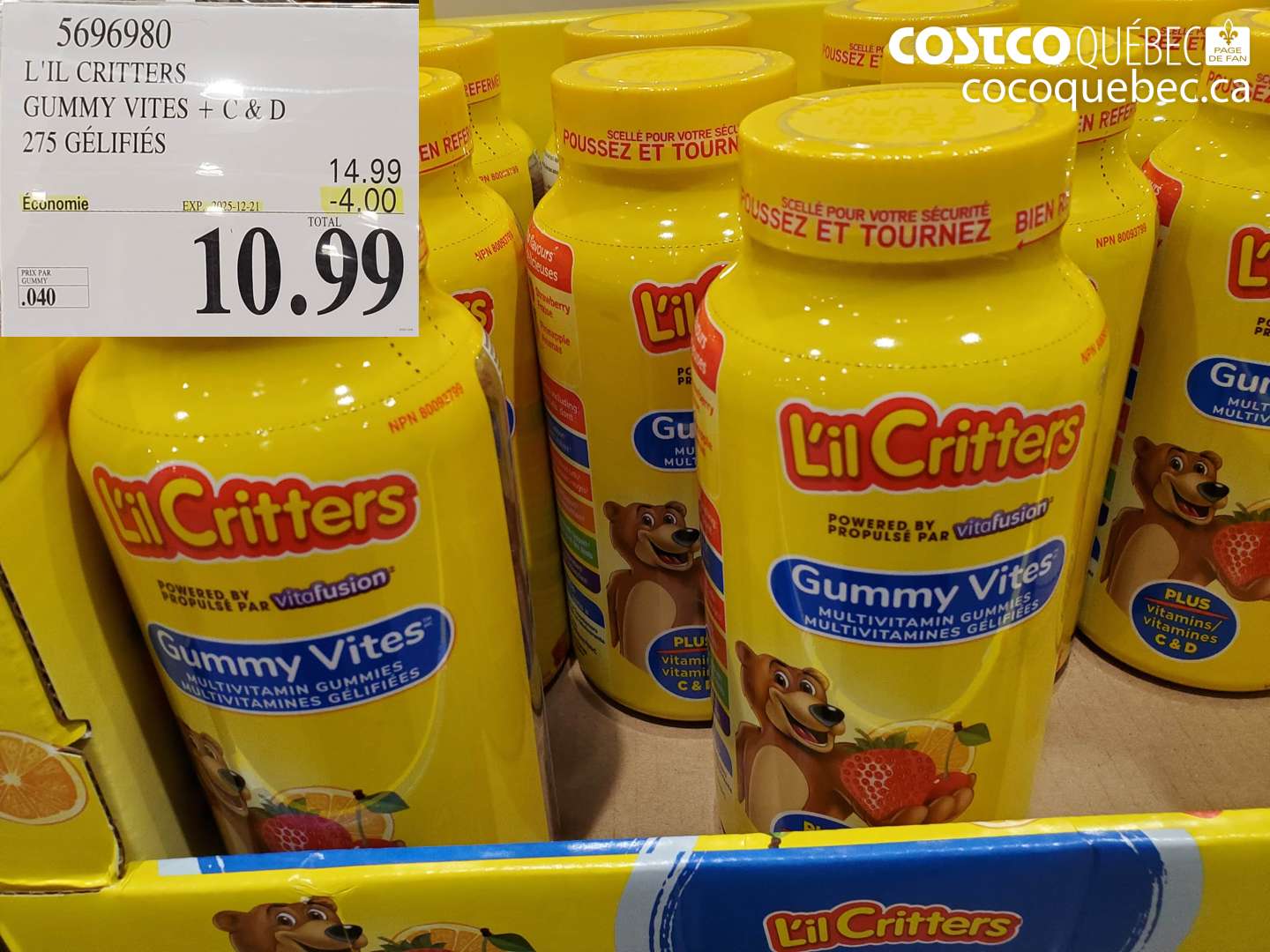 5696980 L'IL CRITTERS GUMMY VITES + C & D 275 GELIFIES ($4.00 INSTANT SAVINGS EXPIRES ON 2025-12-21) $10.99