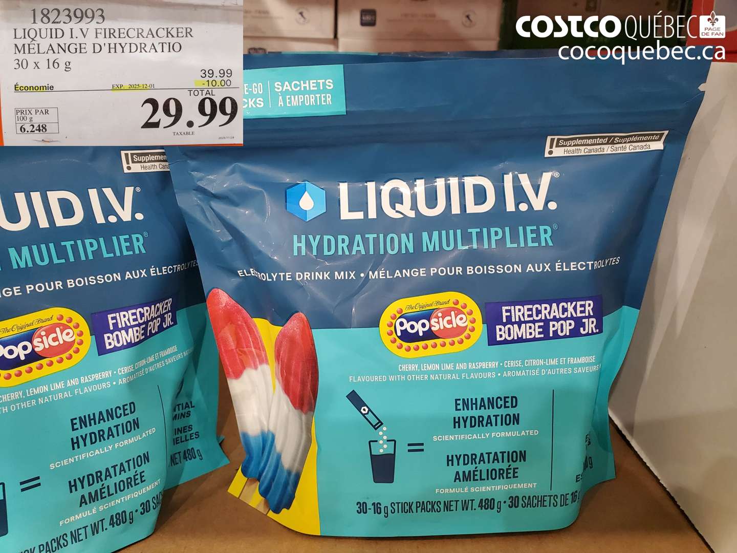 1823993 LIQUID I.V FIRECRACKER MELANGE D'HYDRATION PAQUET DE 30  ($10.00 INSTANT SAVINGS EXPIRES ON 2025-12-01) $29.99