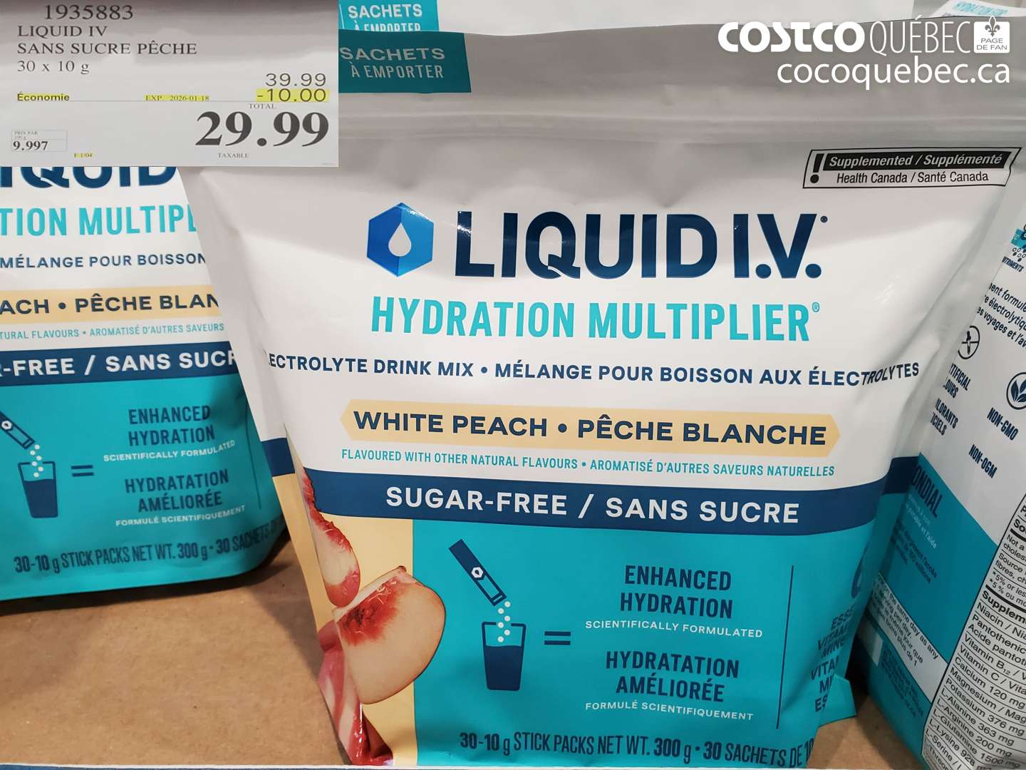 1935883 LIQUID IV SANS SUCRE PÊCHE 30 x 10 g ($10.00 INSTANT SAVINGS EXPIRES ON 2026-01-18) $29.99