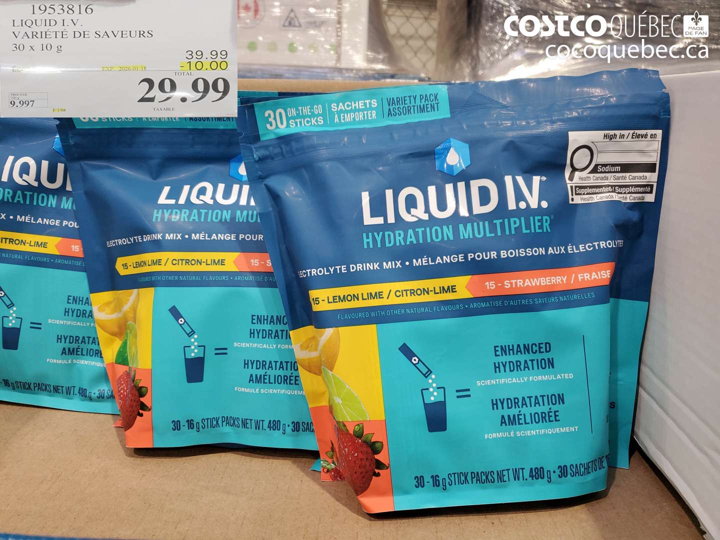 1953816 LIQUID I.V. VARIÉTÉ DE SAVEURS 30 x 10 g ($10.00 INSTANT SAVINGS EXPIRES ON 2026-01-18) $29.99