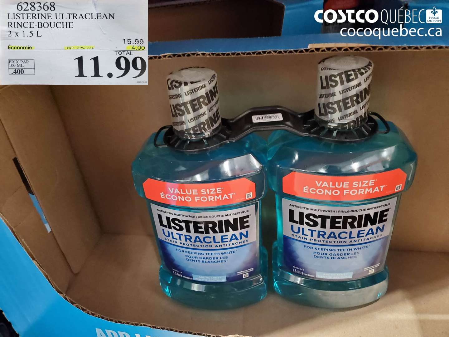 628368 LISTERINE ULTRACLEAN RINCE-BOUCHE 2 x 1.5 L (EXPIRES ON 2025-12-14) $11.99