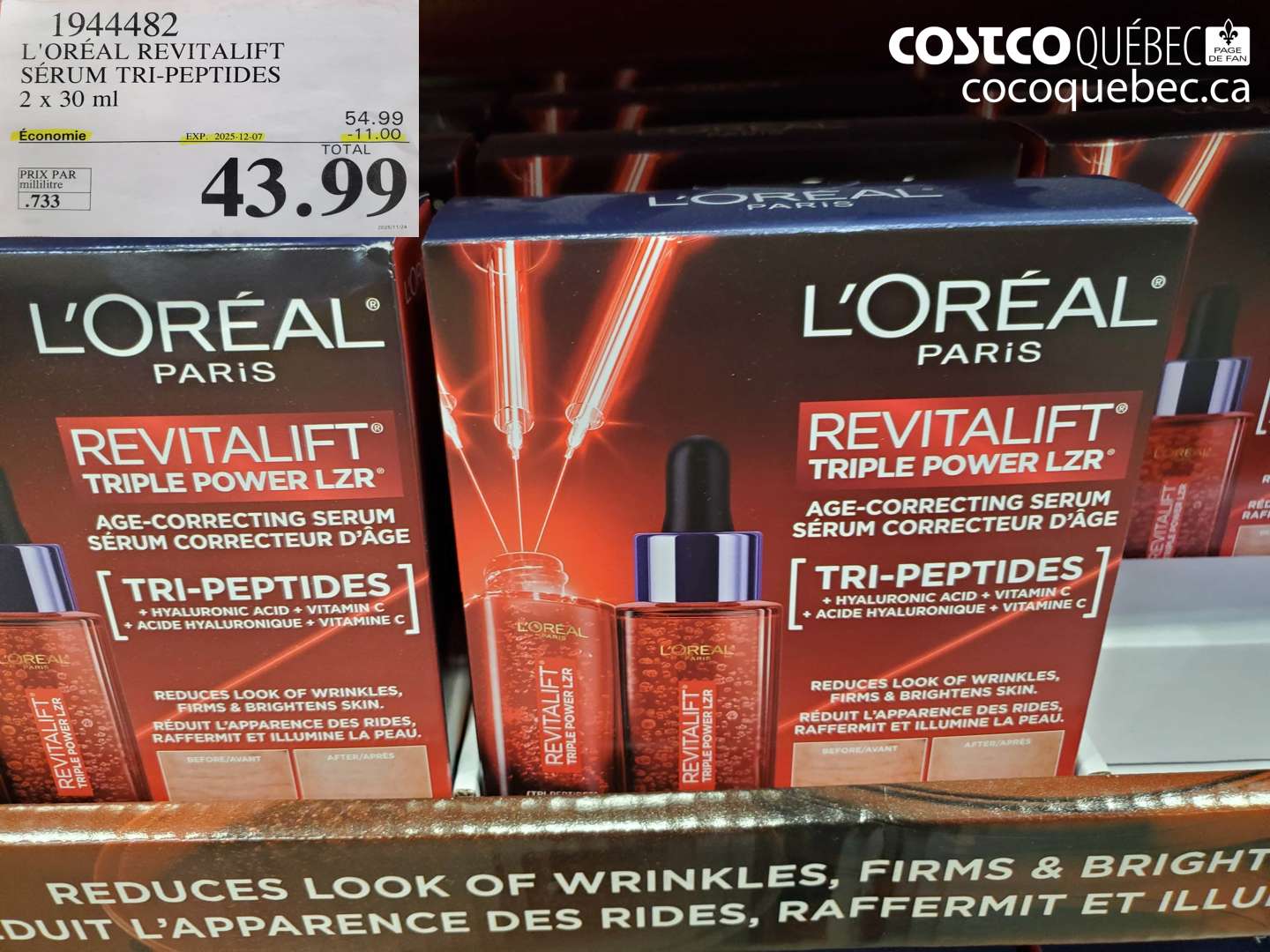 1944482 L'ORÉAL REVITALIFT SÉRUM TRI-PEPTIDES 2 x 30 ml ($11.00 INSTANT SAVINGS EXPIRES ON 2025-12-07) $43.99