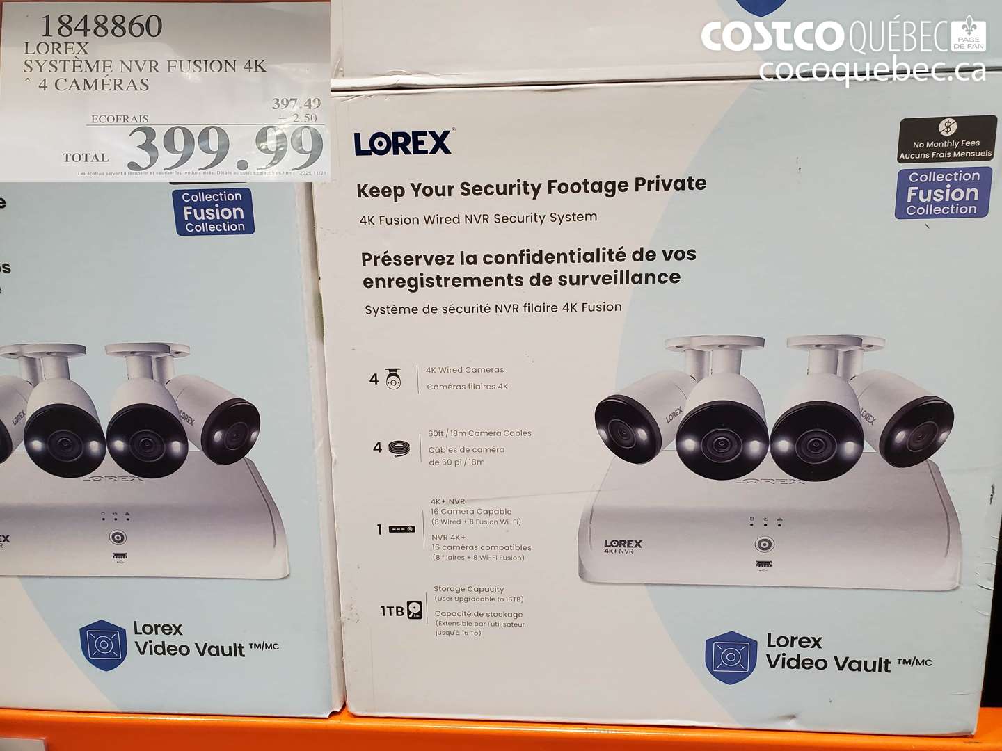 1848860 LOREX SYSTÈME NVR FUSION 4K 4 CAMÉRAS $399.99