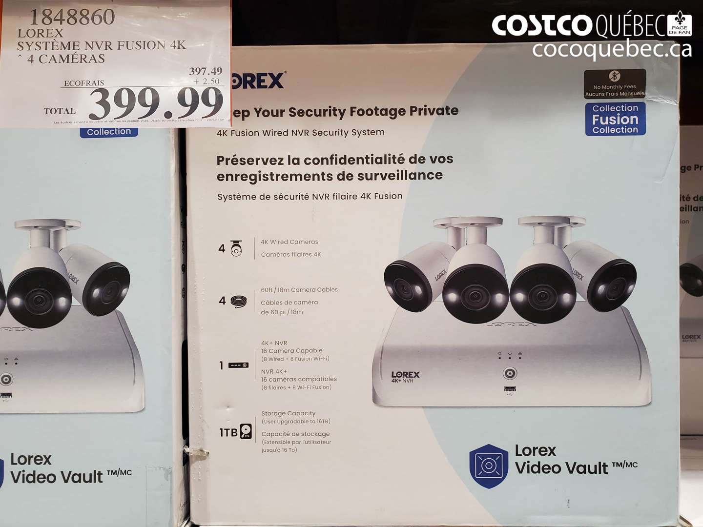 1848860 LOREX SYSTÈME NVR FUSION 4K 4 CAMÉRAS $399.99