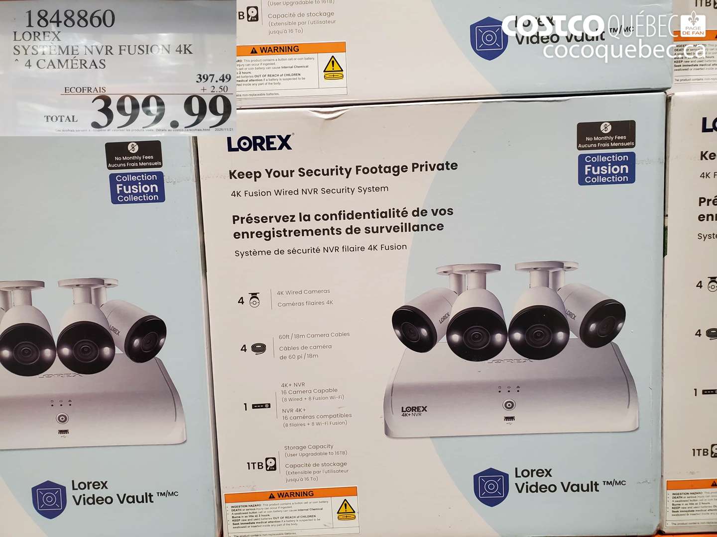 1848860 LOREX SYSTEME NVR FUSION 4K 4 CAMÉRAS $399.99