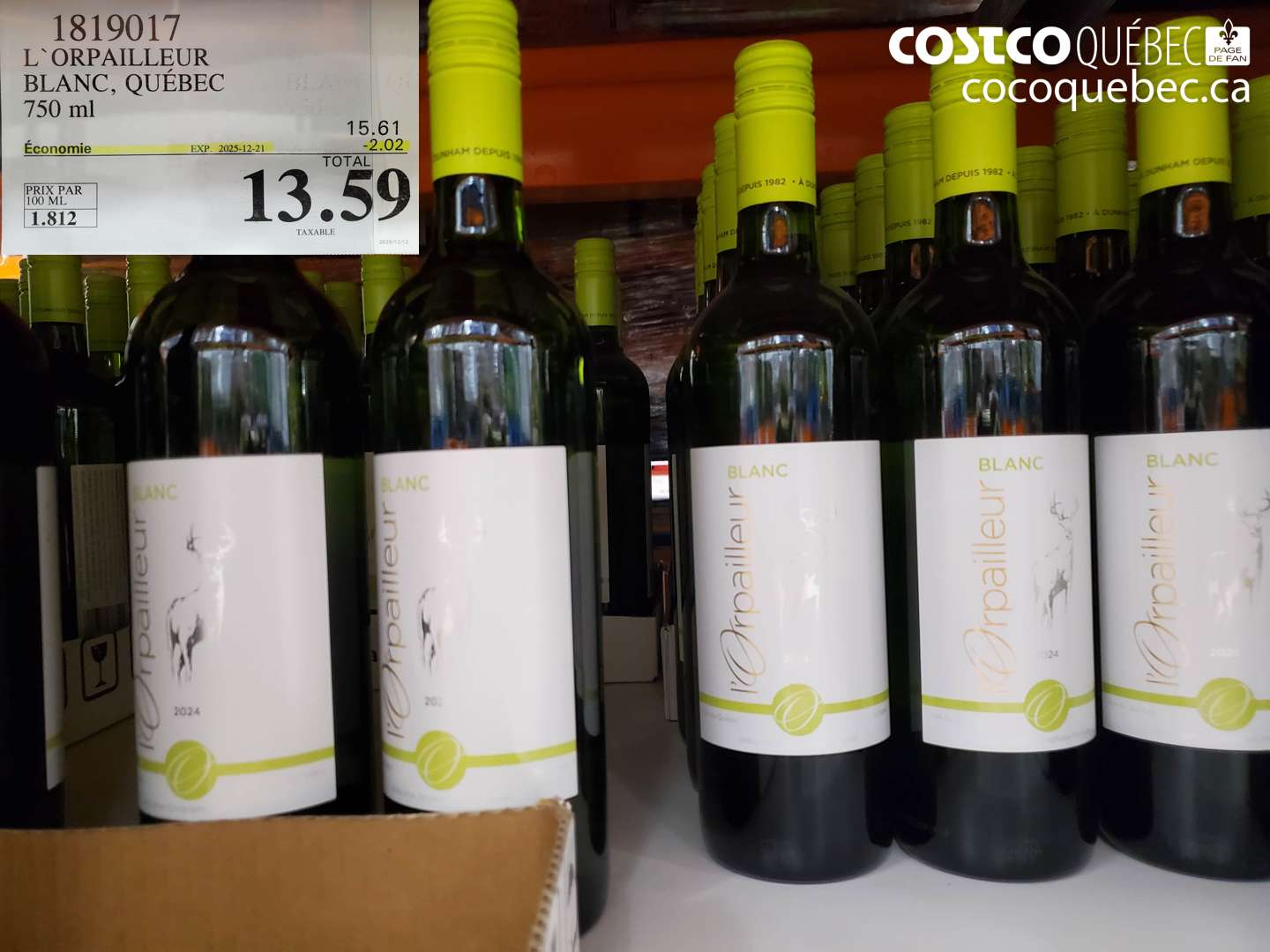 1819017 L'ORPAILLEUR BLANC, QUÉBEC 750 ml ($2.02 INSTANT SAVINGS EXPIRES ON 2025-12-21) $13.59