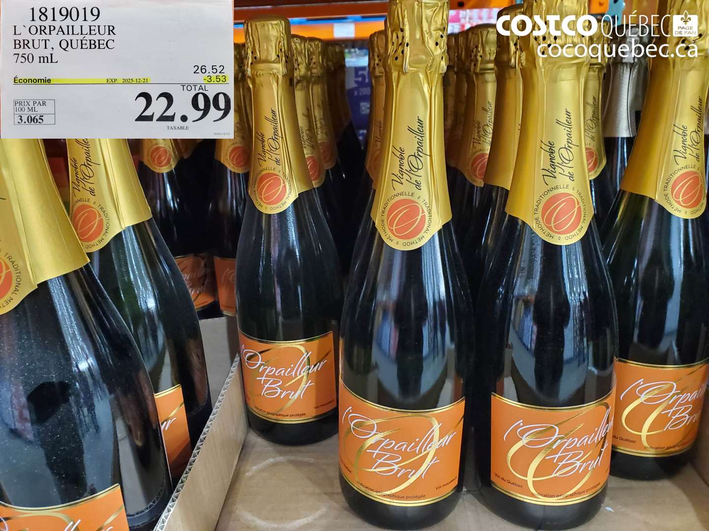 1819019 L'ORPAILLEUR BRUT, QUÉBEC 750 mL ($3.53 INSTANT SAVINGS EXPIRES ON 2025-12-21) $22.99