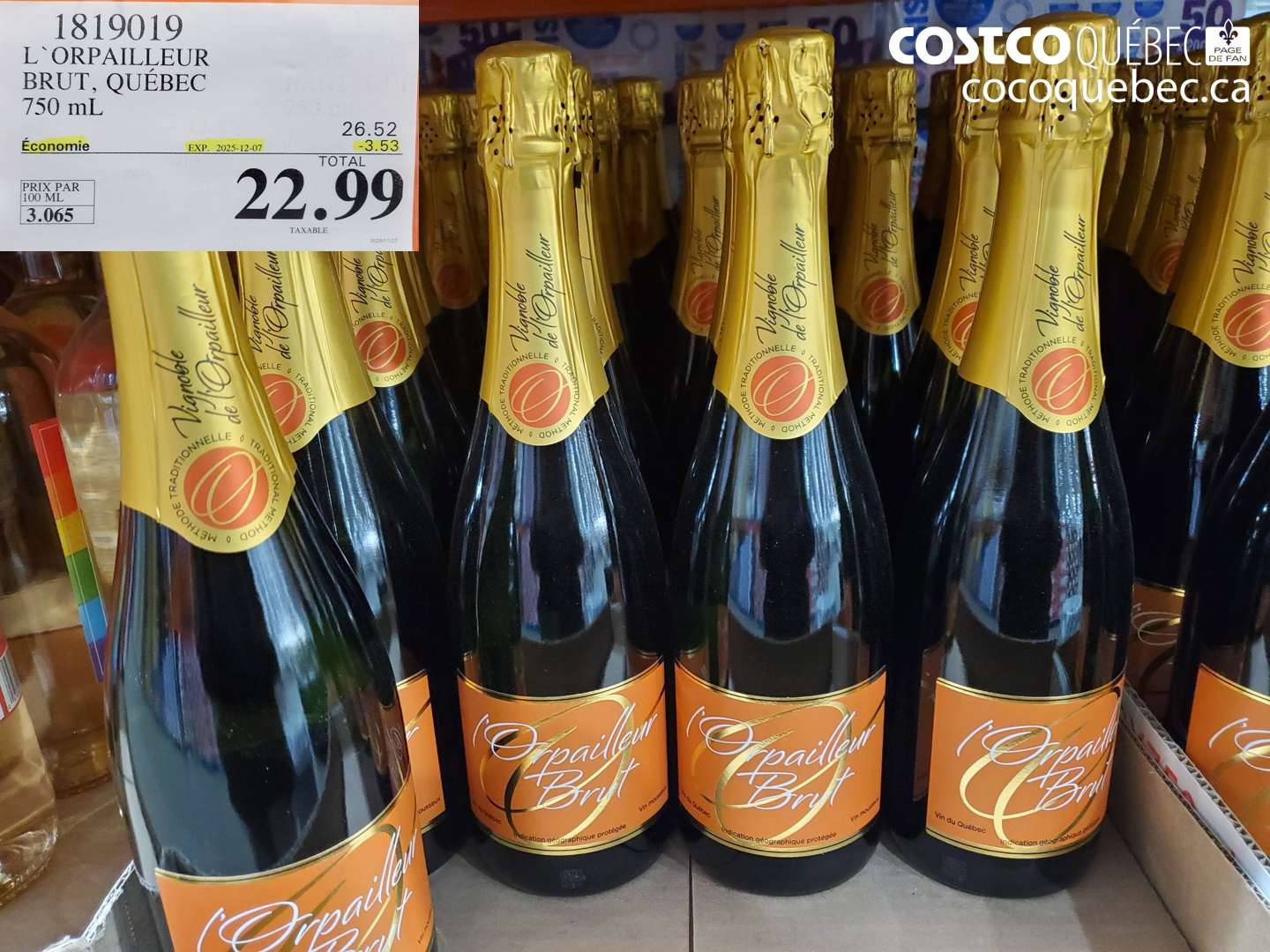 1819019 L’ORPAILLEUR BRUT, QUEBEC 750 mL  ($3.53 INSTANT SAVINGS EXPIRES ON 2025-12-07) $22.99
