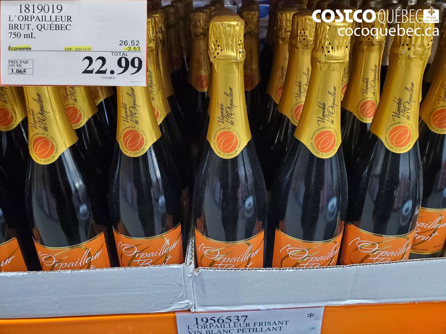 1819019 L`ORPAILLEUR BRUT, QUÉBEC 750 ml ($3.53 INSTANT SAVINGS EXPIRES ON 2025-12-07) $22.99