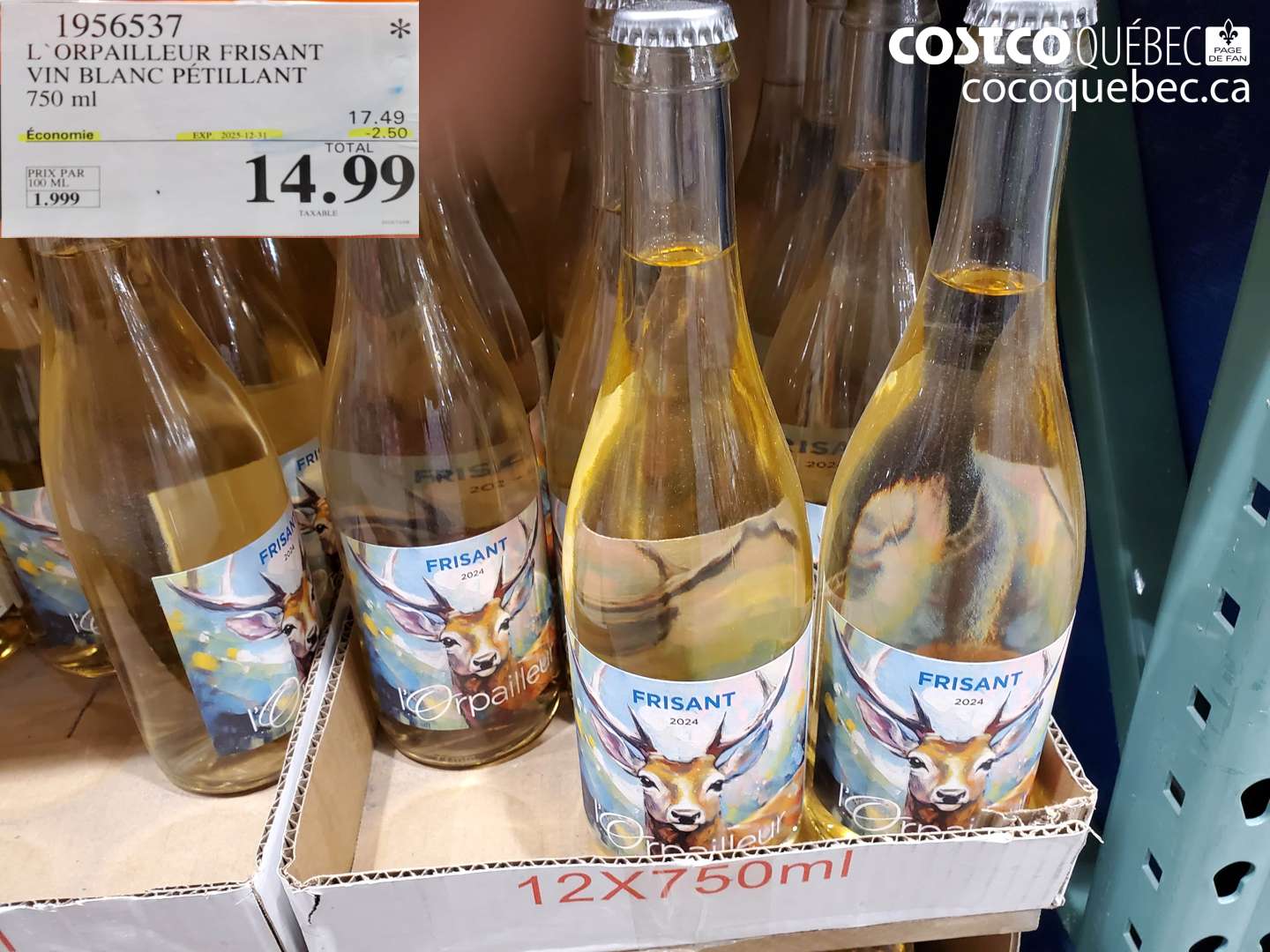 1956537 L'ORPAILLEUR FRISANT VIN BLANC PÉTILLANT ($2.50 INSTANT SAVINGS EXPIRES ON 2025-12-31) $14.99