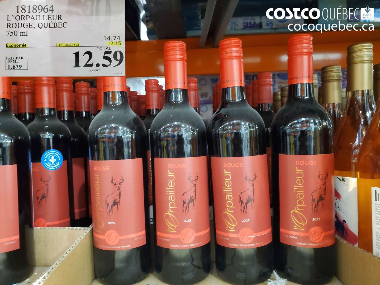 1818964 L'ORPAILLEUR ROUGE, QUÉBEC 750 ml ($2.15 INSTANT SAVINGS EXPIRES ON 2025-12-21) $12.59