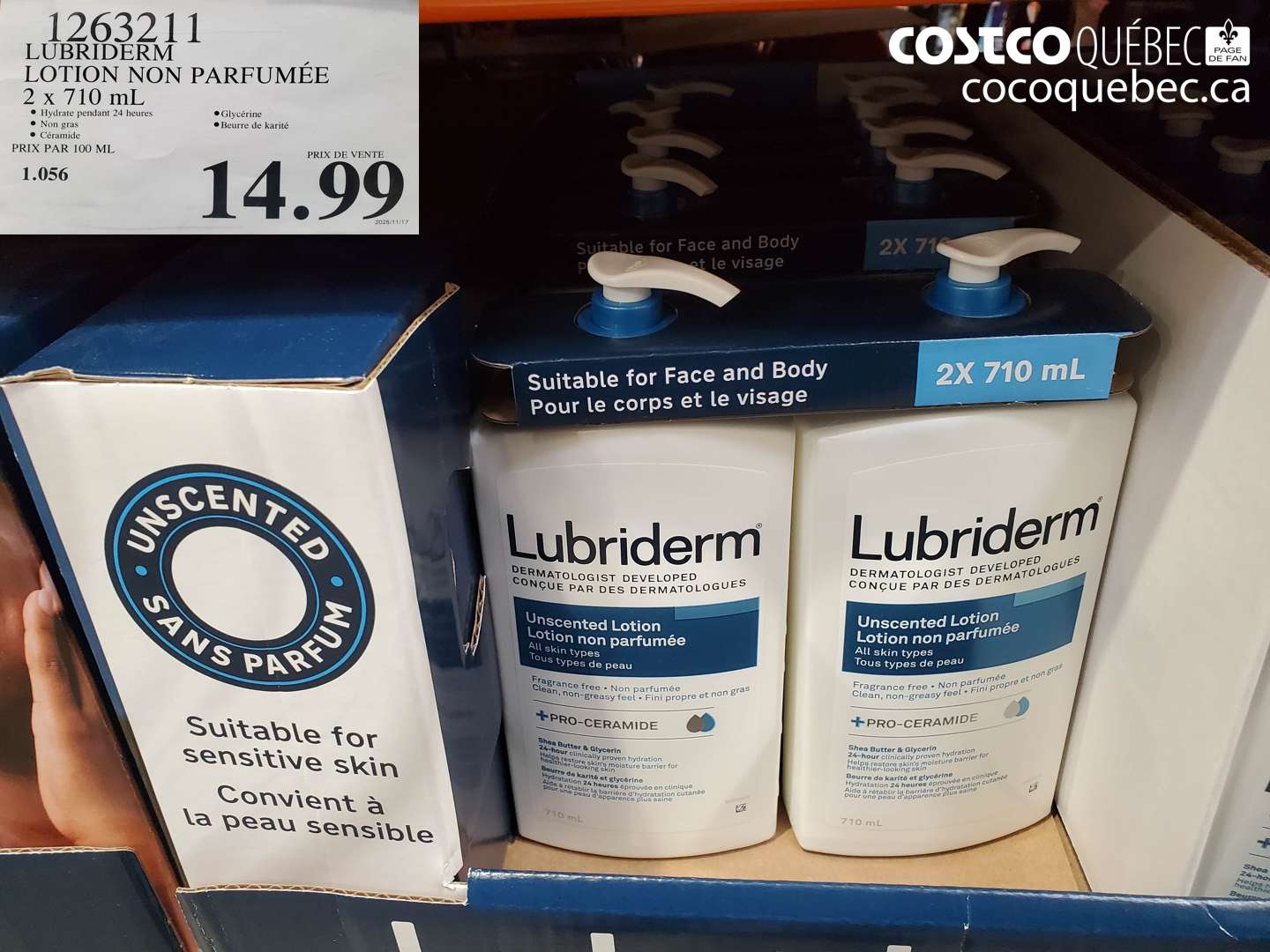 1263211 LUBRIDERM LOTION NON PARFUMÉE 2 x 710 ml $14.99