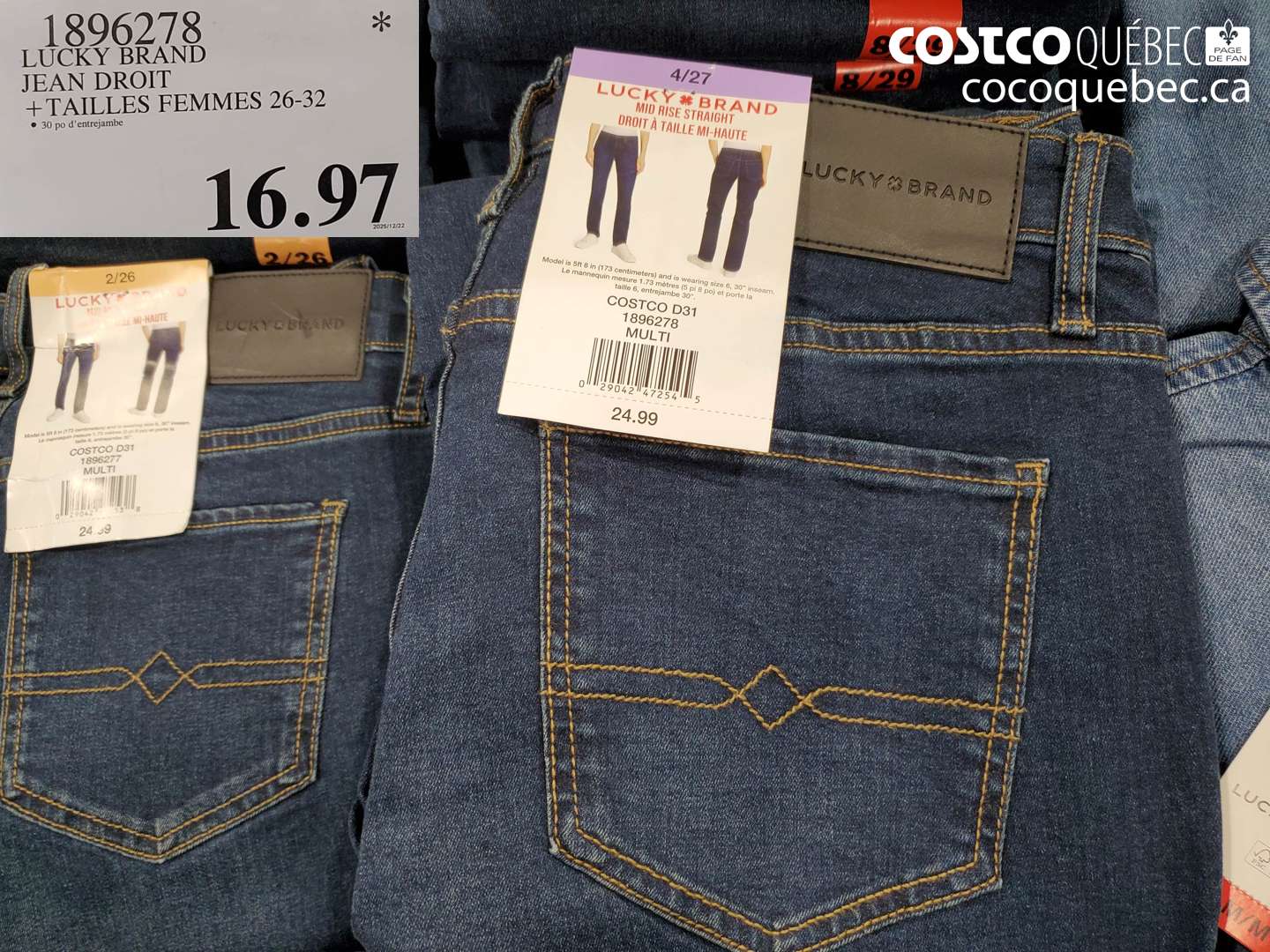 1896278 LUCKY BRAND JEAN DROIT + TAILLES FEMMES 26-32 $16.97