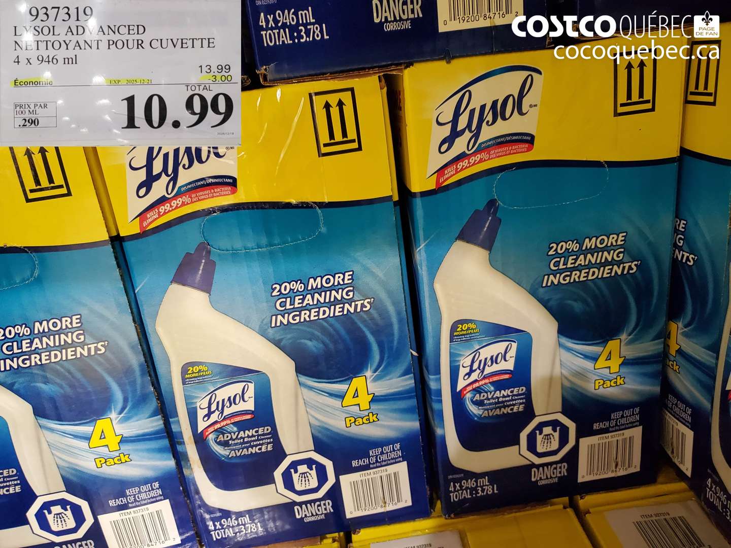 937319 LYSOL ADVANCED NETTOYANT POUR CUVETTE 4 x 946 ml ($3.00 INSTANT SAVINGS EXPIRES ON 2025-12-21) $10.99