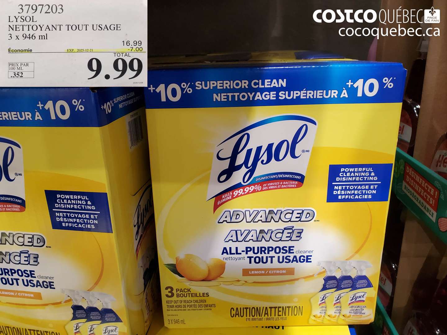 3797203 LYSOL NETTOYANT TOUT USAGE 3 x 946 ml (EXPIRES ON 2025-12-21) $9.99
