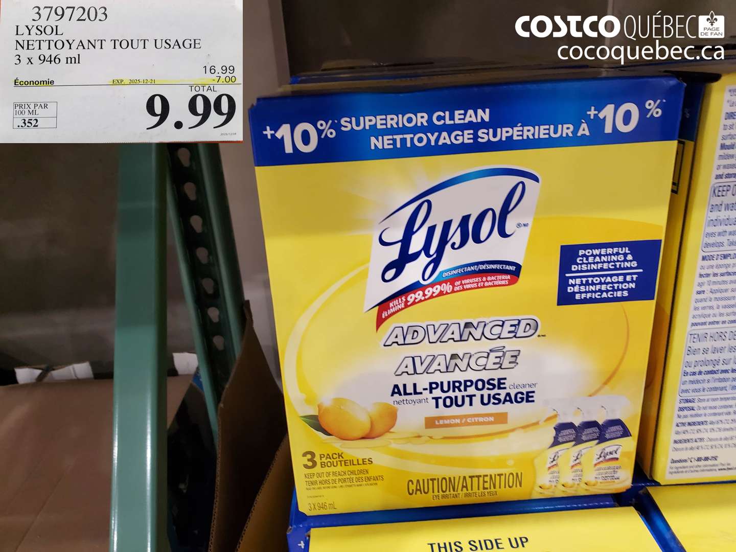 3797203 LYSOL NETTOYANT TOUT USAGE 3 x 946 ml ($4.00 INSTANT SAVINGS EXPIRES ON 2025-12-21) $9.99